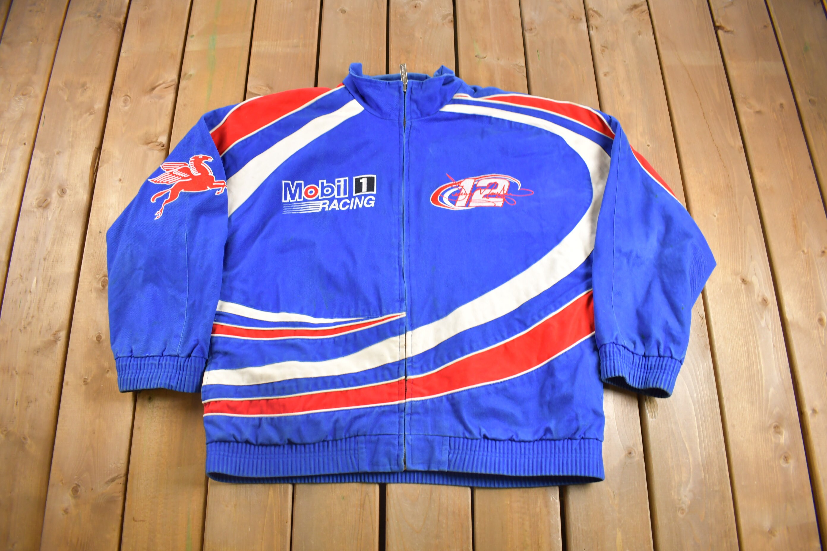 Vintage 1990s Mobil 1 Racing Nascar Jacket Sportswear Patchwork Track Gear Size XL Color Block Etsy Denmark