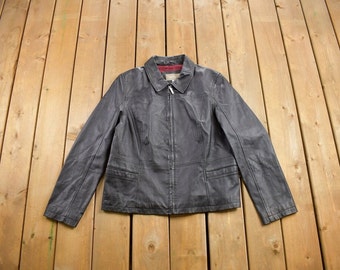 Vintage Croft and Barrow Leather Jacket M 90s Panelled Belted
