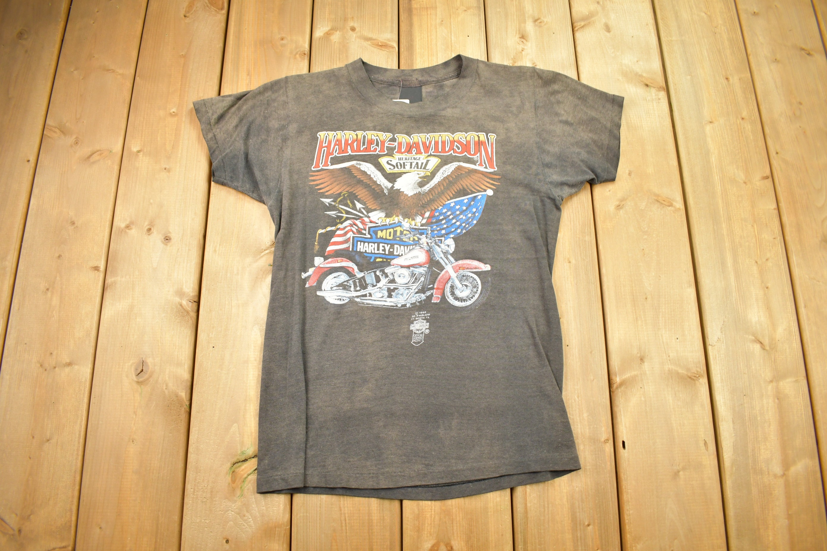 Vintage 1986 Harley Davidson 3D Emblem Heritage Softail Fort 