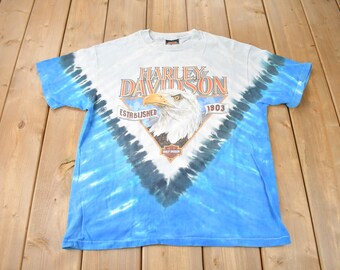 Vintage 1991 Rocky's Harley Davidson London Ontario Tie Dye Eagle Graphic Single Stitch T-shirt Made In USA