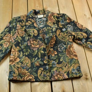Vintage 1990s Green Mountain Floral Pattern Blazer Jacket / 1990s Button Up / Vintage Print / 90s Jacket / Abstract / All Over Print