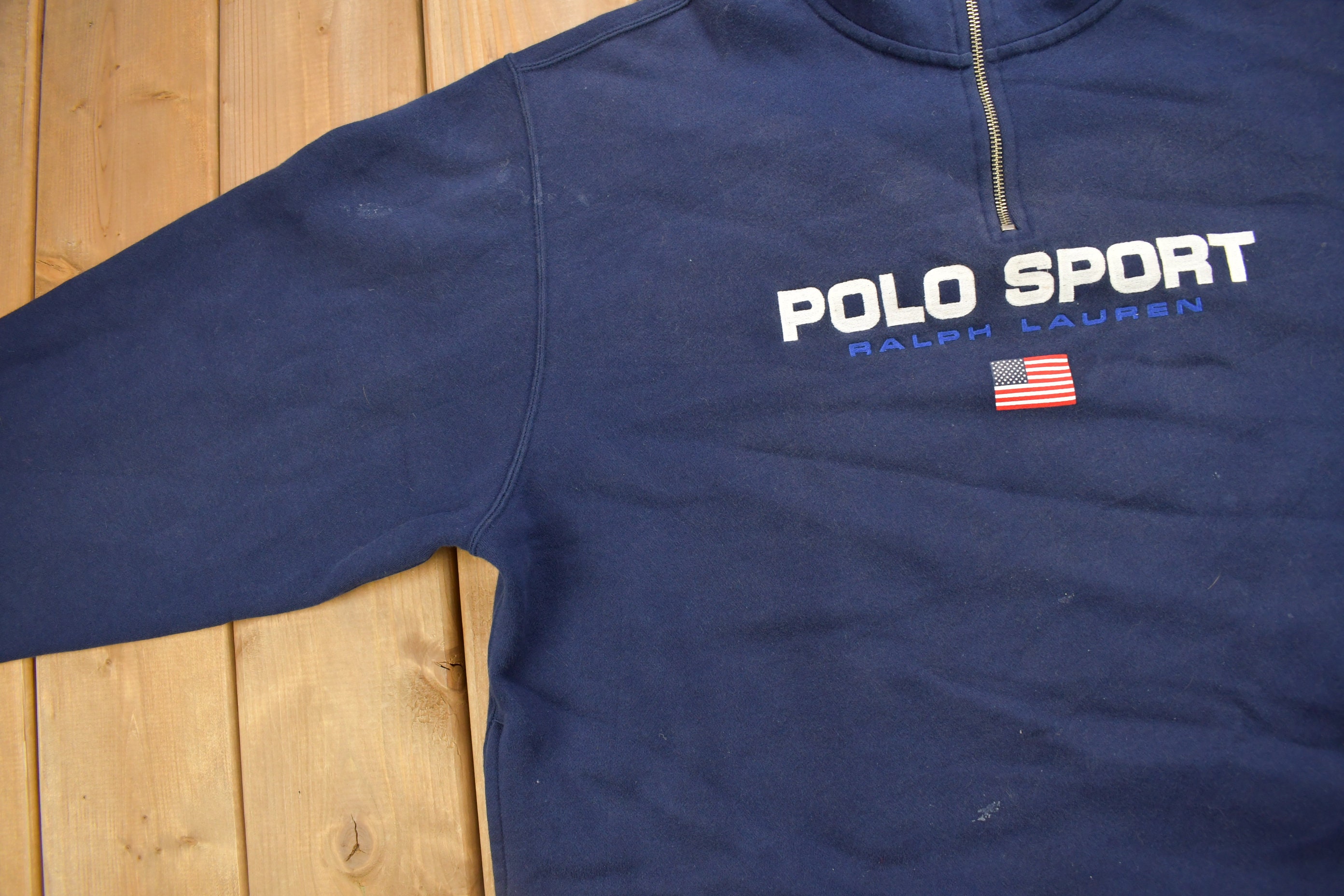 Vintage 1990s Polo Sport Quarter Zip USA Flag Sweatshirt / - Etsy