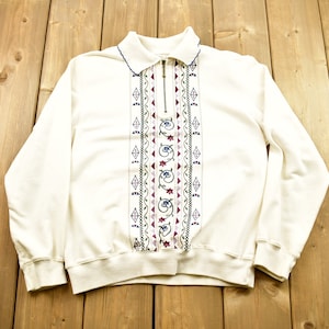 Vintage 1990s Abstract Graphic Collared Sweater / Quarter Zip Sweatshirt / American Sportswear / Pullover Sweatshirt