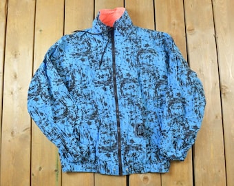 Vintage jaren 90 Sportrend Abstract jaren 90 windjack met patroon en windjack met volledige ritssluiting