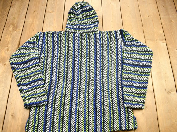 Vintage 1990s Baja Joe Striped Knit Poncho Blanket Hoodie 90s Hoodie Vintage Sweater Earth Rug 90s Mexican Poncho Etsy