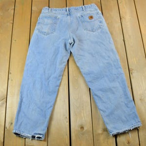 Vintage 1990s Carhartt Lined Denim Work Jeans Size 38 x 30 / 90s Carpenter Pants / Made In USA / Distressed Carhartt / Vintage Workwear