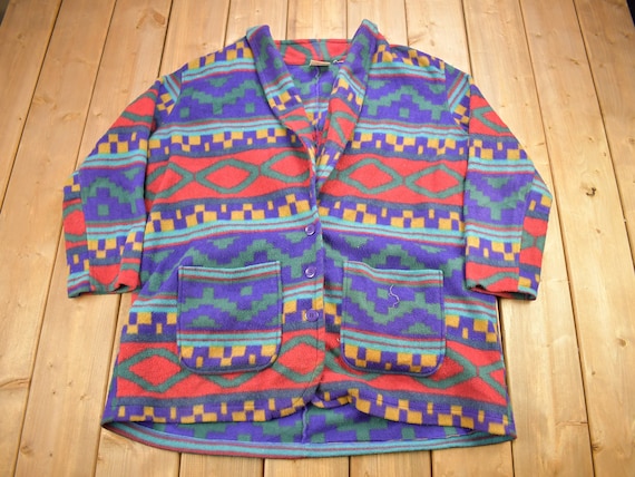 Vintage 1990s Aztec Theme  All Over Print Fleece … - image 1