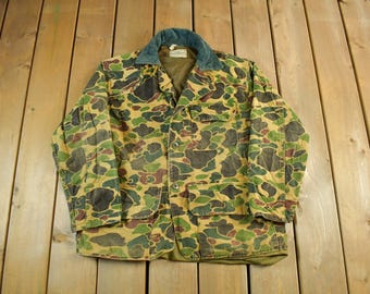 Vintage Saftbak Duck Hunting Camo Shirt Jacket Green Brown XL
