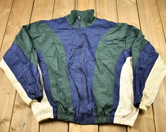 Vintage 1990s Nike Mini Swoosh Full Zip Color Block Windbreaker Jacket / Embroidered / Earth Tones / Streetwear / Athleisure / White Tag