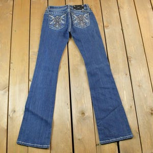 Vintage Y2K Miss Me Bedazzled Low Rise Jeans Size 26x31 / Boot Cut Jeans / Y2K Style / Embroidered Jeans / 2000s / Contrast Stitching