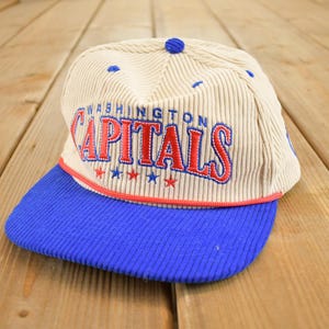 Vintage 1980s Washington Capitols NHL Corduroy Snapback Trucker Hat / 80's Embroidered A Frame Hockey Cap