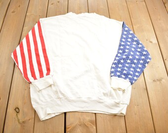 Vintage 1990-tals amerikansk flagga LA Sportswear Blank Crewneck-tröja tillverkad i USA