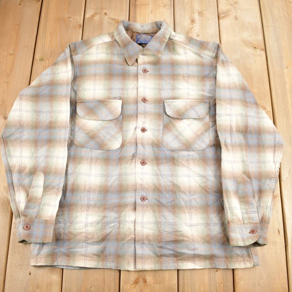 Vintage 1970s Pendleton Plaid Button Up Board Shirt / 100% Virgin Wool / Casual Wear / Made In USA / Loop Button