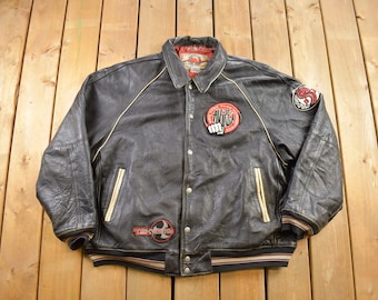 Vintage 1990s Avirex Dragon Eyes Leather Varsity Jacket Vintage 1990s Avirex Dragon Eyes Leather Varsity Jacket