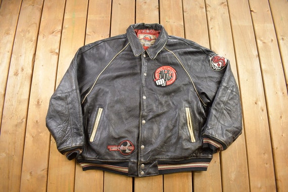 Vintage 1990s Avirex Dragon Eyes Leather Varsity Jacket Vintage 1990s Avirex Dragon Eyes Leather Varsity Jacket