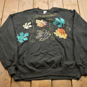 Vintage 1990s Fall Theme Crewneck Sweater / 90s Crewneck / Grandma Sweater / Streetwear / Made In USA / Nature Theme