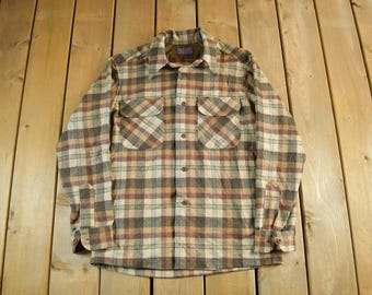 Vintage 1980s Pendleton Wool Flannel Shirt Men's Medium / Outdoors Button Up / Plaid Pattern / 80s True Vintage / Made In USA