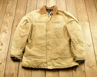 Vintage 1990s Carhartt Distressed Chore Coat / Streetwear Fashion / 80s 90s Canvas Jacket / Vintage Chore Coat / Utility Pockets