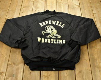 Vintage 1980s Hopewell Wrestling Bulldogs Windbreaker Bomber Jacket / Hartwell / Streetwear Fashion / Made In USA