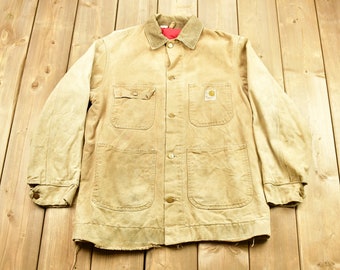 Vintage 1970s Distressed Carhartt Chore Coat / Vintage Workwear / Streetwear Fashion / Vintage Button Up / Utility Pockets