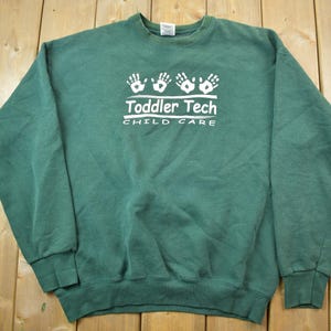 Vintage 1990s Toddler Tech / Graphic / Crewneck Sweatshirt / Green Crewneck / Vintage Crewneck
