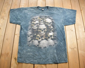 Camiseta vintage con calaveras y estampado Y2K / Ropa urbana / Retro / Tie-dye / Camiseta con estampado de los 90 / Estampado integral