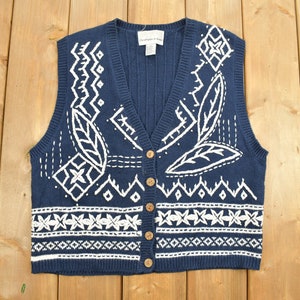 Vintage 1990s Christopher And Banks Knit Cardigan Sweater Vest / Cardigan / Vintage Vest / Button Up / Outdoor / Abstract Pattern