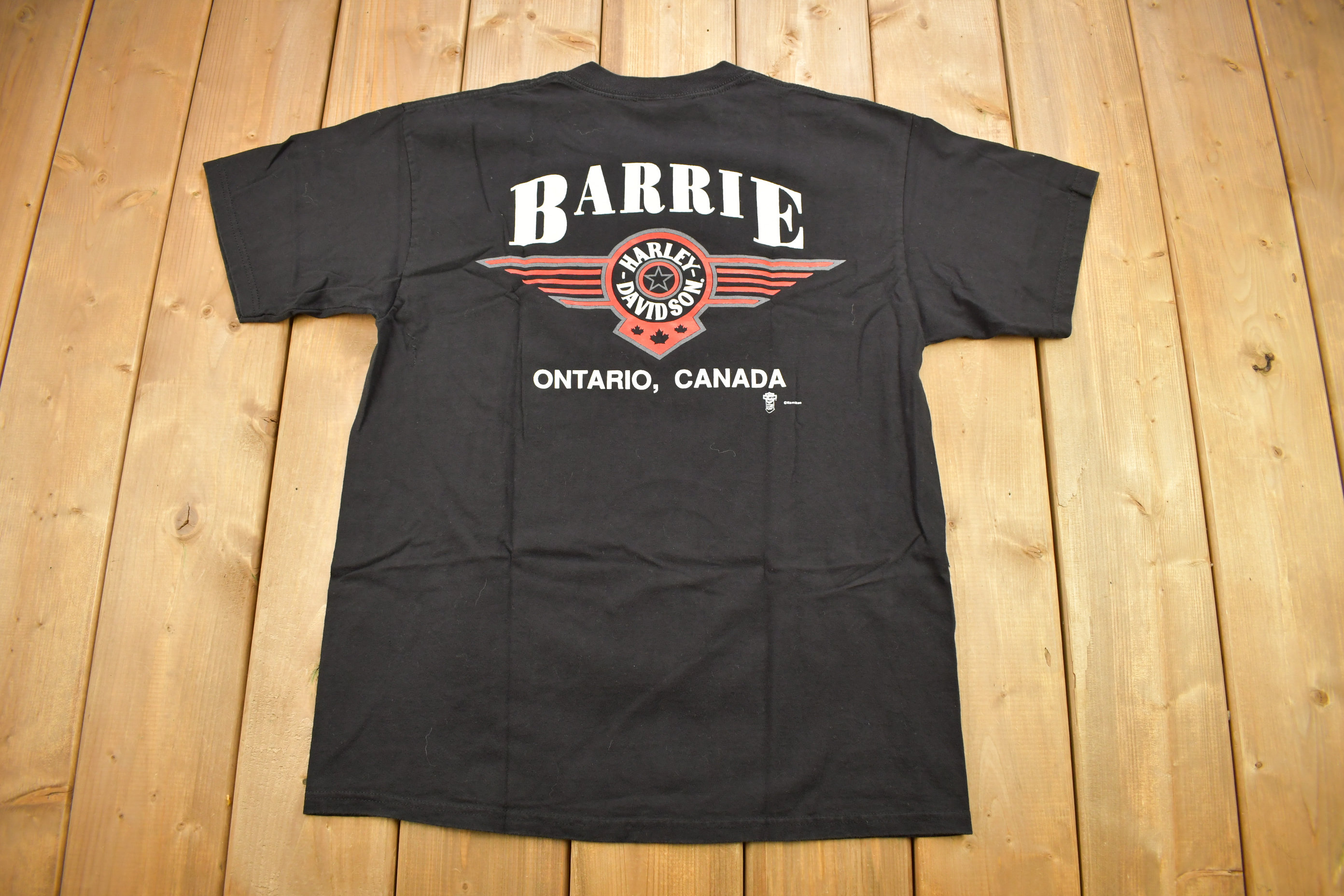 Vintage 1990s  Harley Davidson Motorcycles Barrie Ontario Canada T-Shirt / Made In Canada / Biker Tee / Souvenir T Shirt / Vintage Barrie