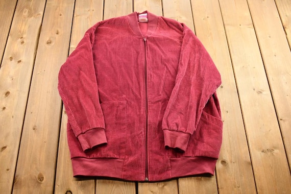 Vintage 1990s Pink Corduroy Zip-up Bomber Jacket / Made in Canada