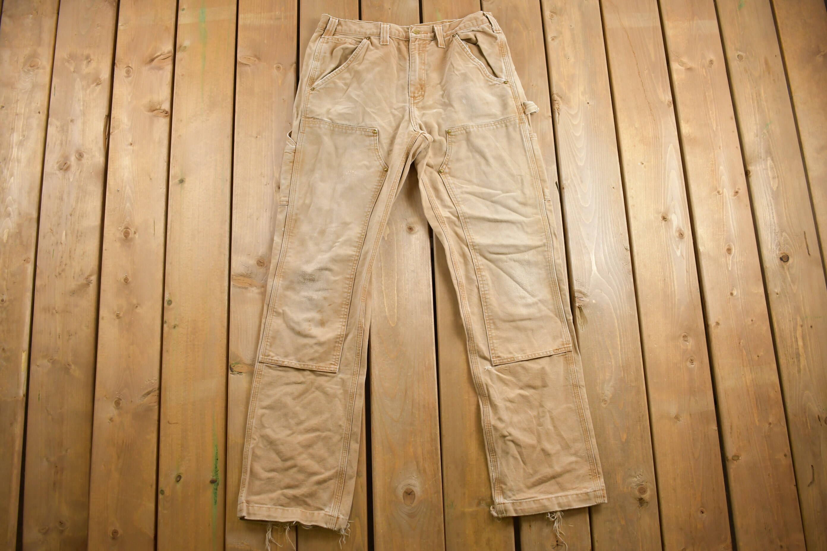 Vintage 1990s Carhartt Beige Double Knee Work Pants Size 32 X