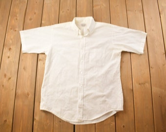 Vintage 1990s Oxford University Blank White Button Up Shirt / 1990s Button Up / Vintage Flannel / Basic Button Up