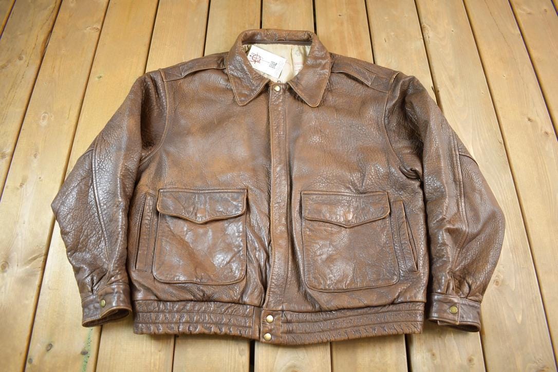 Vintage 1990s Danier Sport Brown Leather Bomber Jacket Size XL