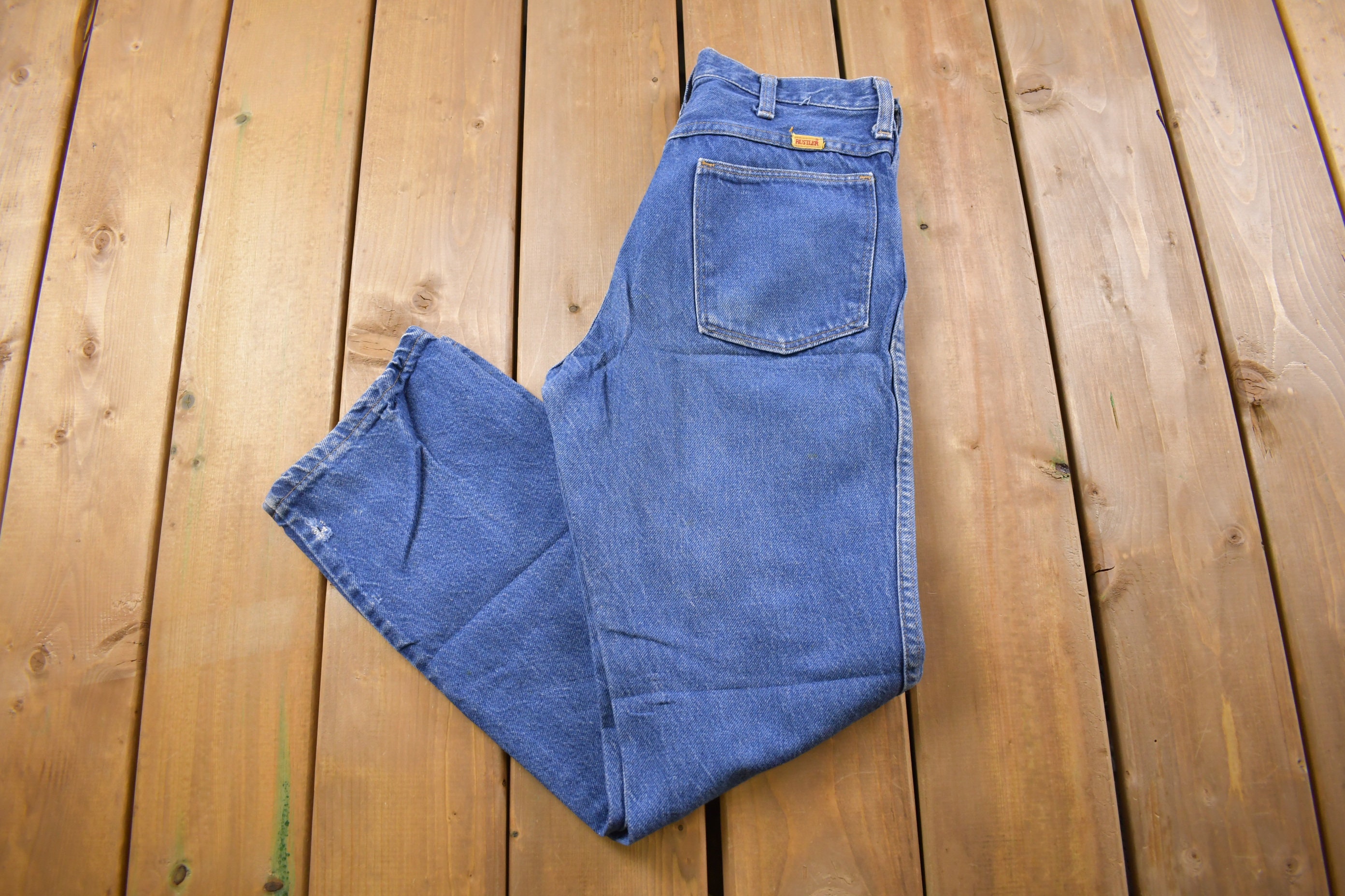 パンツ 90's RUSTLER Denim Pants Made in USA Vintage 1990's Wrangler Rustler Distressed Jeans 30 X 28 / Made in