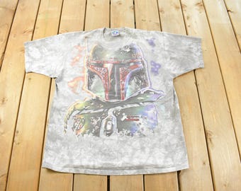 Vintage 1997 Star Wars Boba Fett Liquid Blue All Over Print Tie Dye T-Shirt Men's XL / Movie Promo / 90s Movie Tee / Made in USA