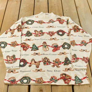 Vintage 1990s Nutcracker Mock Neck Christmas Crewneck Sweatshirt Men's M / 90's All Over Print / XMAS Sweater