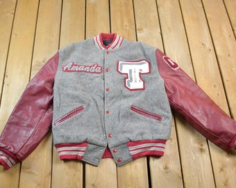 RARE VINTAGE 80-90s AVIREX Varsity Full Leather Distressed Varsity