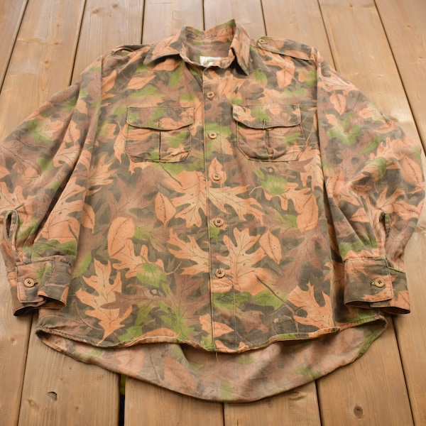 Vintage 1980s Kelly Kamo Tru Leaf Camo Button Up Shirt / Made in USA / Abstract Pattern / Casual Shirt / Formal Shirt