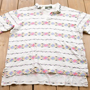Vintage 1990s Linksport All Over Print Polo Shirt / Graphic / 80s / 90s / Streetwear / Retro Style / Abstract Pattern / Made In USA