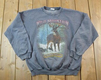 Vintage 1990s Big Buck Wild Mountain Wilderness Expedition Outdoorsman Crewneck Sweatshirt / Embroidered / Nature Sweater / Outdoor Sweater