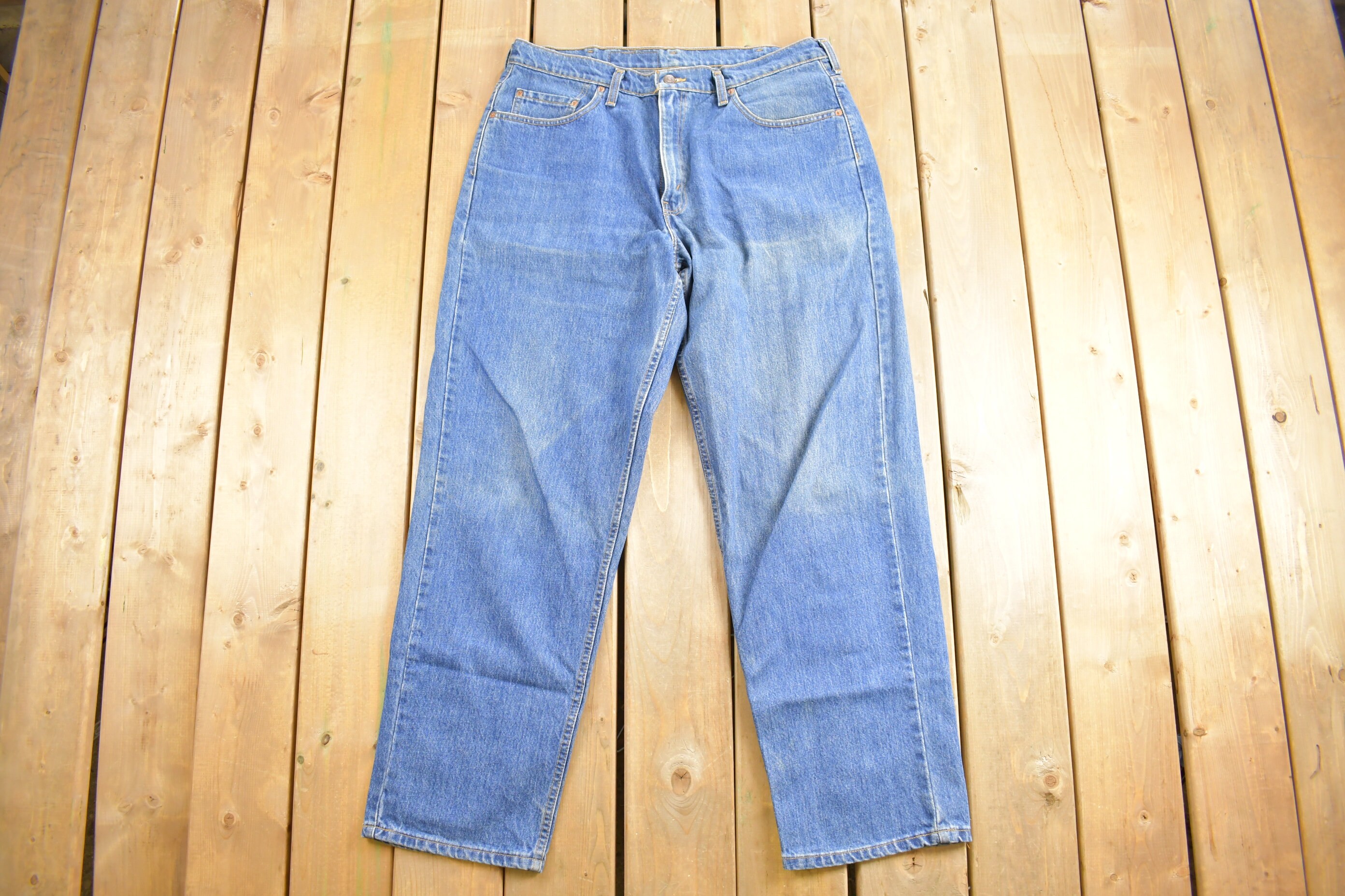 Vintage 1990s Levi's 535 Euro Fit Wide Leg Denim Jeans Size 38 x 33 / Mid Wash / Vintage Denim / Made in Canada / Jeans / Red Tab