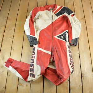 Vintage 1980s Dainese Crono Suit Motorcycle Racing Uniform Coveralls Men's 52 / 90s Leather Motorcycle Jacket / Moto Leather Coat bild 1