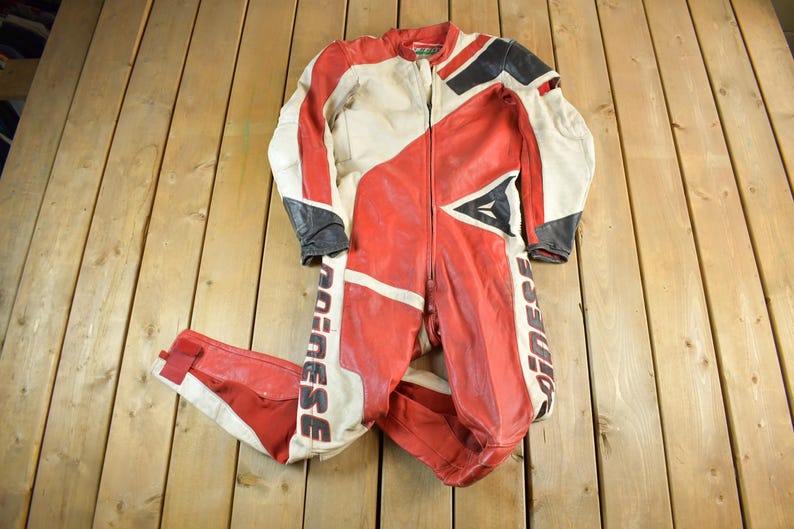 Vintage 1980s Dainese Crono Suit Motorcycle Racing Uniform Coveralls Men's 52 / 90s Leather Motorcycle Jacket / Moto Leather Coat bild 1