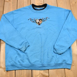 Vintage 1990s Floral Heart Embroidered Double Crewneck Sweatshirt / Flowers / Vintage Pullover / American Streetwear / Granny Sweater