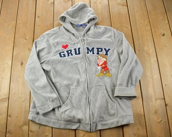 Vintage 1990s Grumpy Disney Zip Up Fleece Hoodie / Vintage Sweatshirt / Vintage Disney / Mickey / Embroidered / Made In USA