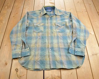 Camisa Pendleton vintage de los años 80, 100 % lana a cuadros, con botones y perlas, fabricada en EE. UU.