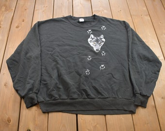 Vintage 1990s Jerzees Wolf Crewneck Sweatshirt / 90s Crewneck / Made In USA / Essential / Streetwear / 90s