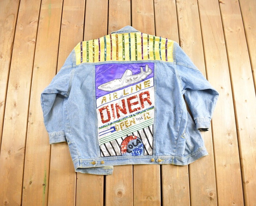 Vintage 1990's Custom Embroidered Diner Denim Jean Jacket