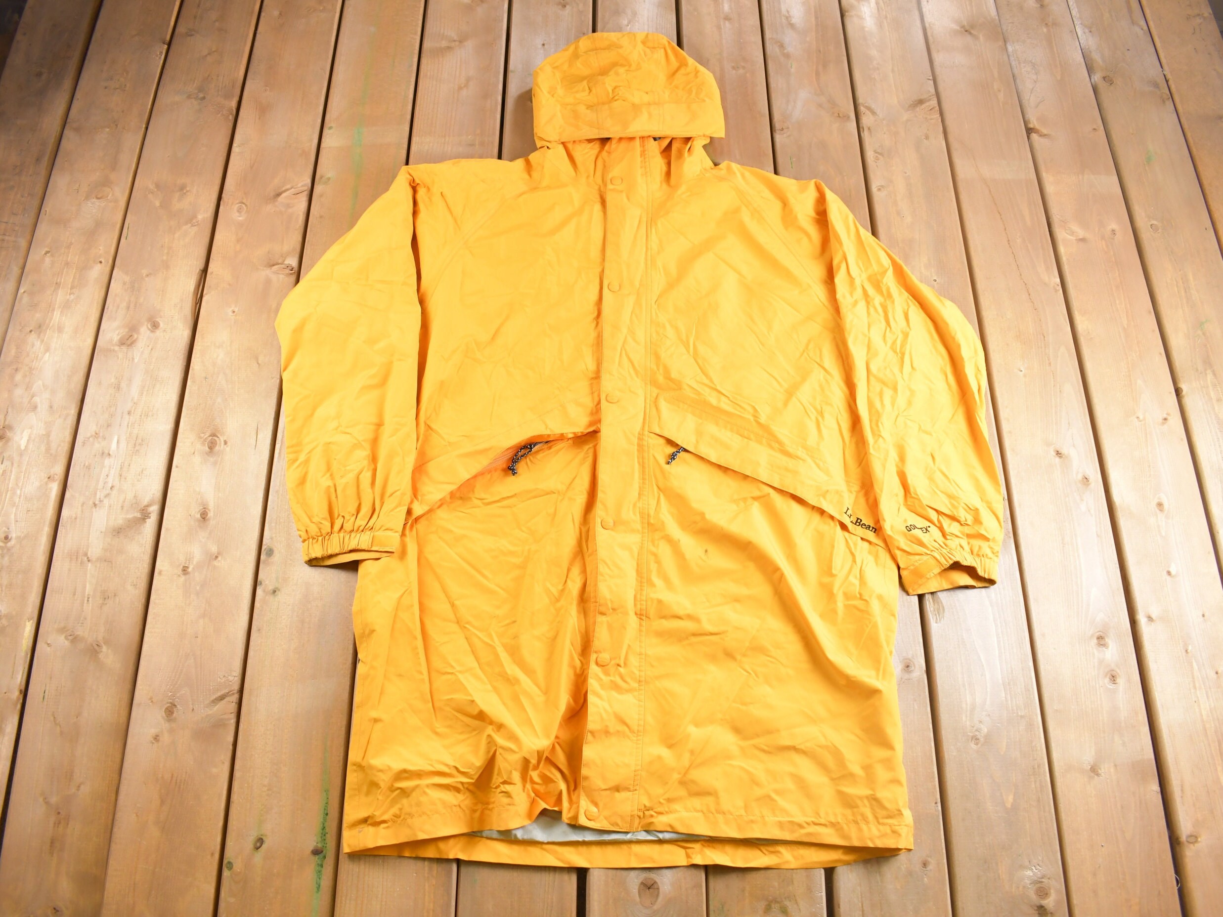 Vintage 1980s Yellow Fishing Rain Jacket Coat Rubber Heavy Duty International Sportswear Made in USA Newport Maine