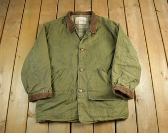 Kurtka robocza męska z lat 90. Faded Glory Lined Faded Barn Chore Jacket w rozmiarze L / Kurtka robocza / Outdoor / Zapinana na guziki z płótna