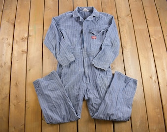 Vintage 1990s Dickies Herringbone Jumpsuit / Vintage Coveralls / Hickory Stripe Denim / Distressed Workwear / 90s Dickies